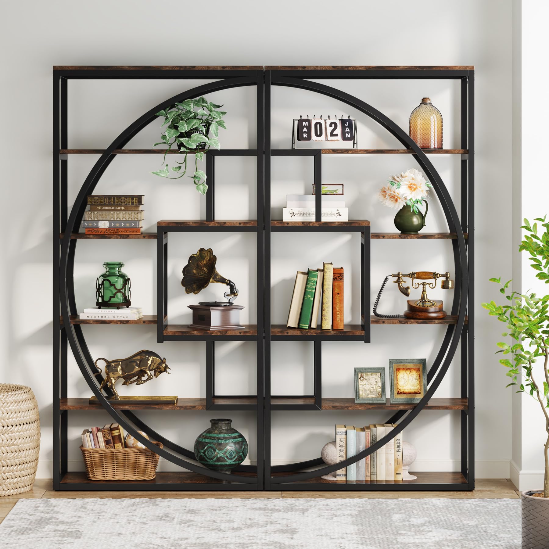 Tribesigns Bookshelf, Industrial 5-Tier Etagere Bookcase, 70.8 inch Tall Bookshelf with 8 Open Storage Shelf, Book Shelf Display Tack Shelving Unit for Home Office Living Room, Rustic Brown