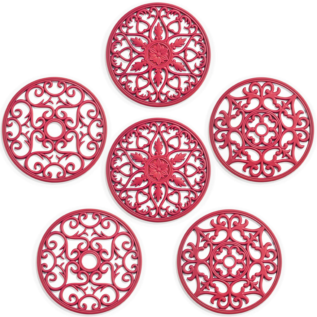 SMARTAKE 6 Set Silicone Trivet Mats for Hot Dishes, Heat Resistant Pots and Pans Holders, Non-Slip Flexible Hot Pads Coasters for Countertops Table, Modern Kitchen Decor Accessories (Black)