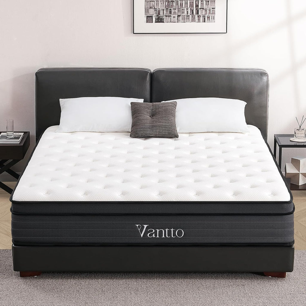 Vantto Queen Mattresses, 14 inch Hybrid Memory Foam Queen Bed Mattress in a Box, Pocket Spring for Motion Isolation, Pressure Relief, Silent Sleep, CertiPUR-US
