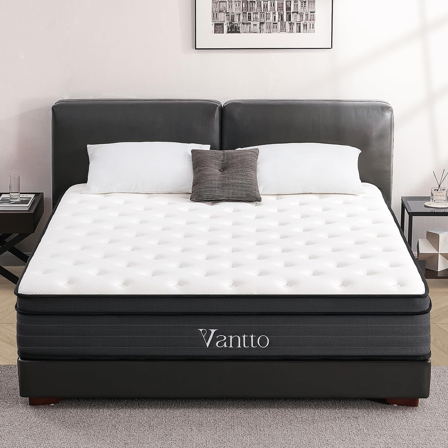 Vantto Queen Mattresses, 14 inch Hybrid Memory Foam Queen Bed Mattress in a Box, Pocket Spring for Motion Isolation, Pressure Relief, Silent Sleep, CertiPUR-US