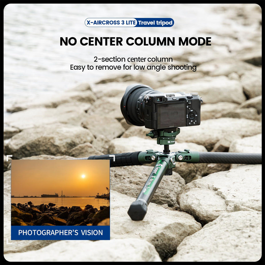 Fotopro 60" Camera Tripod, Carbon Fiber Travel Tripod with 360° Ball Head, Ultralight 2.1lbs, 22lbs Load, Quick Lock, Folds to 14.3" Carry-On, for DSLR Mirrorless Cameras, X-Aircross 3 Blue