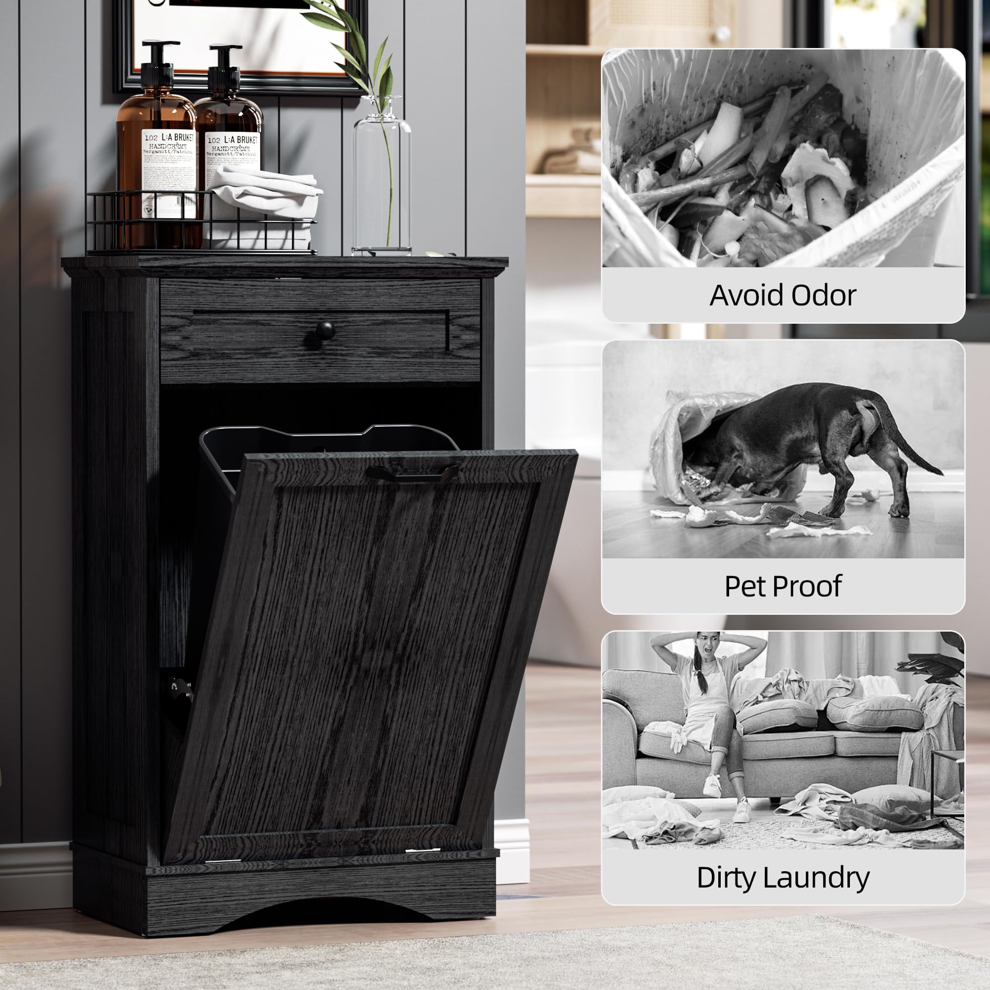 AHB Double Tilt Out Trash Can Cabinet Freestanding Kitchen Trash Can, 2x13 Gallons Hidden Garbage Recycling Cabinet with Hideaway Drawers Pet Proof Trash Can Holder for Kitchen, Antique White
