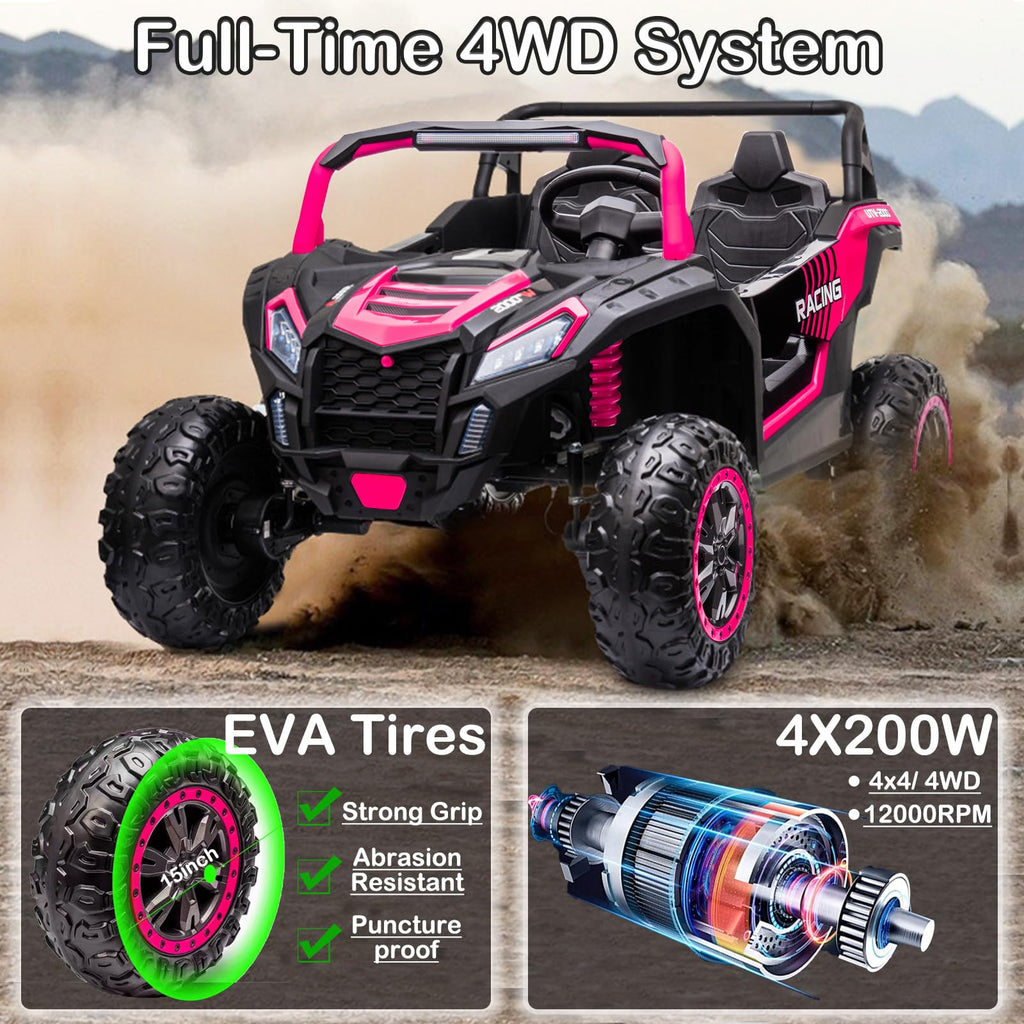 NEWQIDA XXXL 24V Ride On Toys for Big Kids UTV 2 Seater Electric Car w/Remote Control, 4WD Off-Road Side by Side, Max 220lbs, 24.8" Spacious Seat, EVA Tires, Up to 5.6 MPH, Rear Shock Absorbor, Black