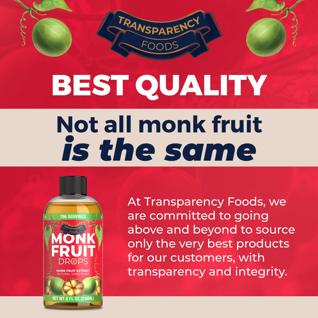 Monk Fruit Extract (6 Drops = 1 Tsp of Sugar) Zero Calories, Non-GMO, No Fillers - Liquid Monk Fruit Sweetener No Erythritol by Transparency Foods NEW FORMULA (1.7oz, 167 servings)