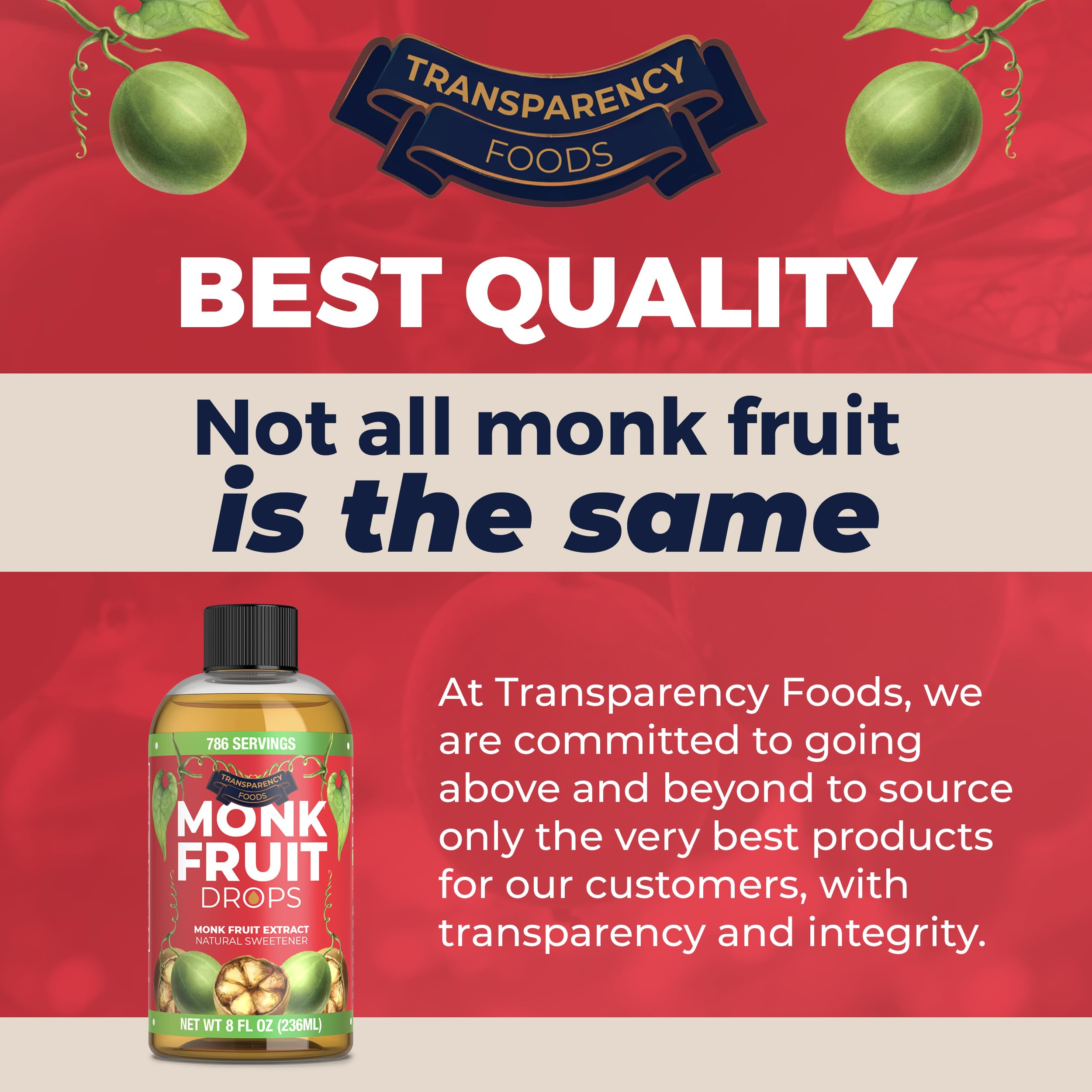 Monk Fruit Extract (6 Drops = 1 Tsp of Sugar) Zero Calories, Non-GMO, No Fillers - Liquid Monk Fruit Sweetener No Erythritol by Transparency Foods NEW FORMULA (1.7oz, 167 servings)