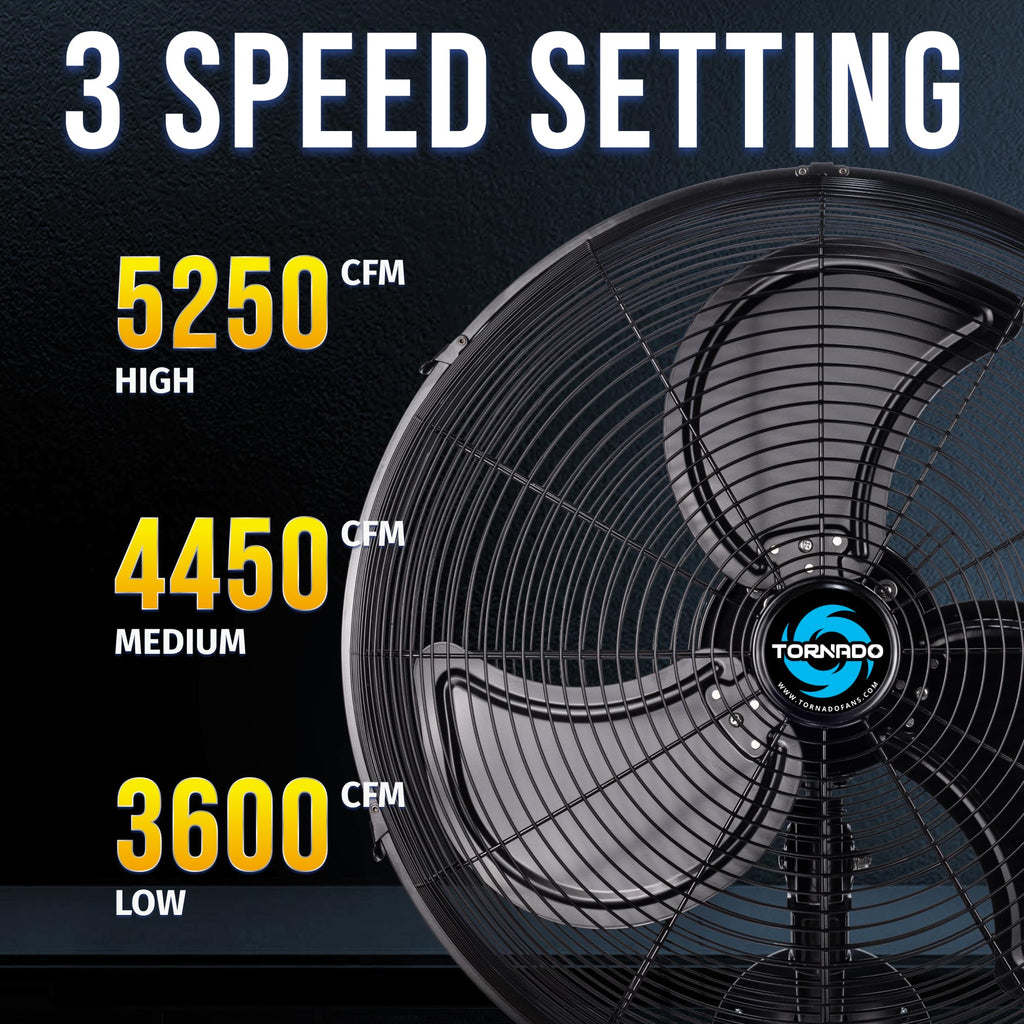 Tornado 16 Inch Professional High-Velocity Oscillating Wall-Mounted Fan – Ideal for Industrial, Commercial, and Residential Spaces – 3-Speed Settings, 2850 CFM, UL Safety Certified