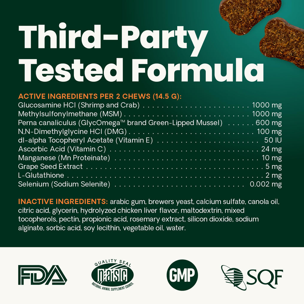 VetriScience Glycoflex 3 Vet Strength Glucosamine for Dogs Hip and Joint Supplement - Clinically Proven Mobility and Joint Supplement with MSM, DMG and Green Lipped Sea Mussel, Chicken, 60 Chews