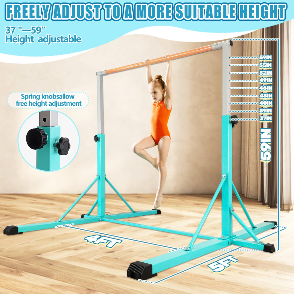 FC FUNCHEER Gymnastics Bar for Kids Ages 3-15, 35" to 60" Adjustable Height, 4FT Wide Base - Professional Kip Bar with 360° Stability & Fiberglass Crossbar, Easy Fold&Solid Design for Home Training