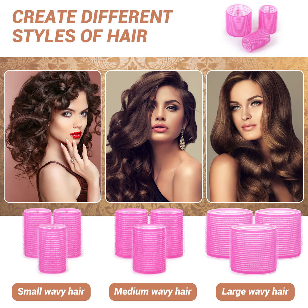 Self Grip Hair Rollers and Curlers Set - 24 Pieces with 3 Sizes (4 Jumbo, 4 Large, 4 Medium) and 12 Clips for Long, Short, Thick, Fine Hair Styling
