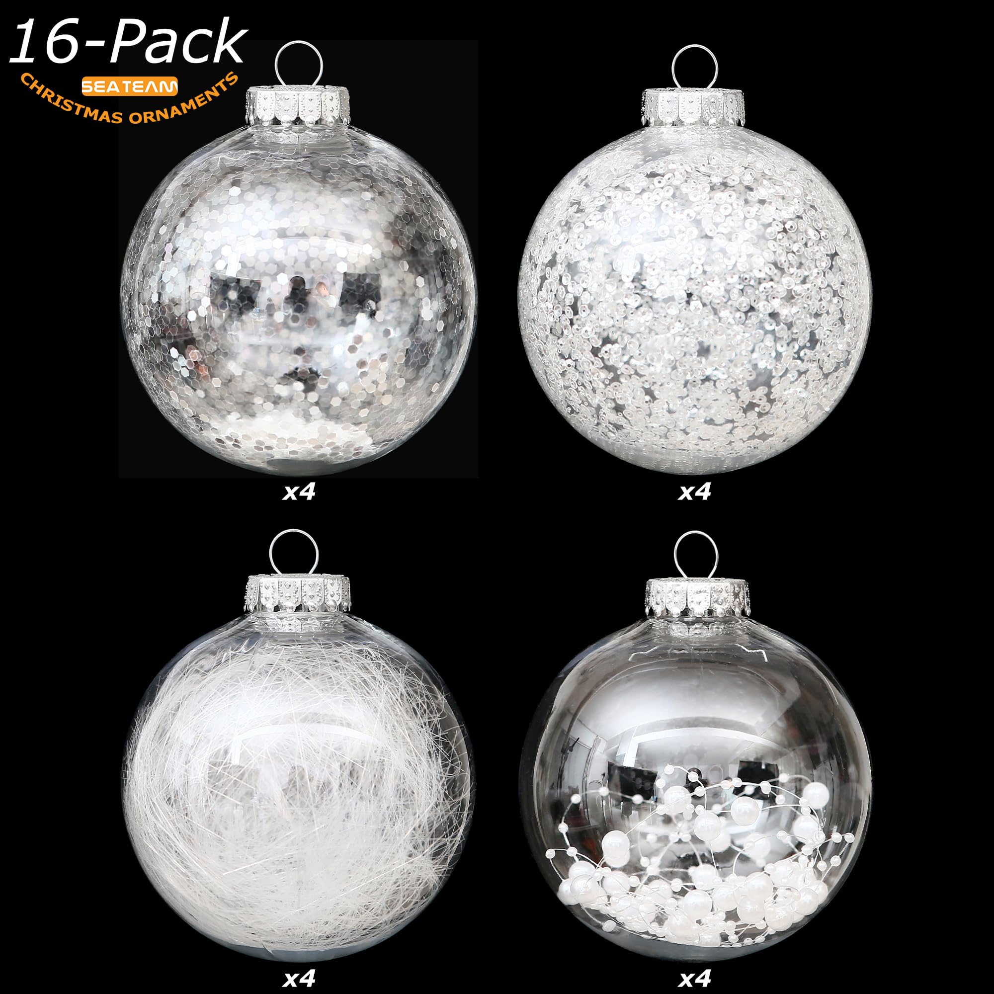 Sea Team Shatterproof Clear Plastic Christmas Ball Ornaments Decorative Xmas Balls Baubles Set with Stuffed Delicate Decorations (80mm/3.15 inch 20-Pack, Babyblue)