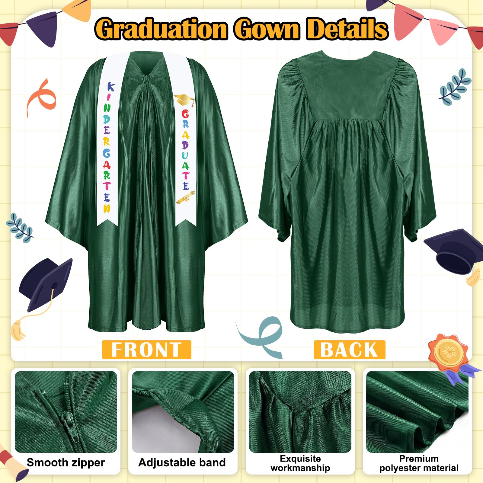 Sintuff 7 Pcs Kindergarten Preschool Graduation Cap and Gown with Bear Gifts 2026 Grad Stole Tassel Sash for Toddler Kids