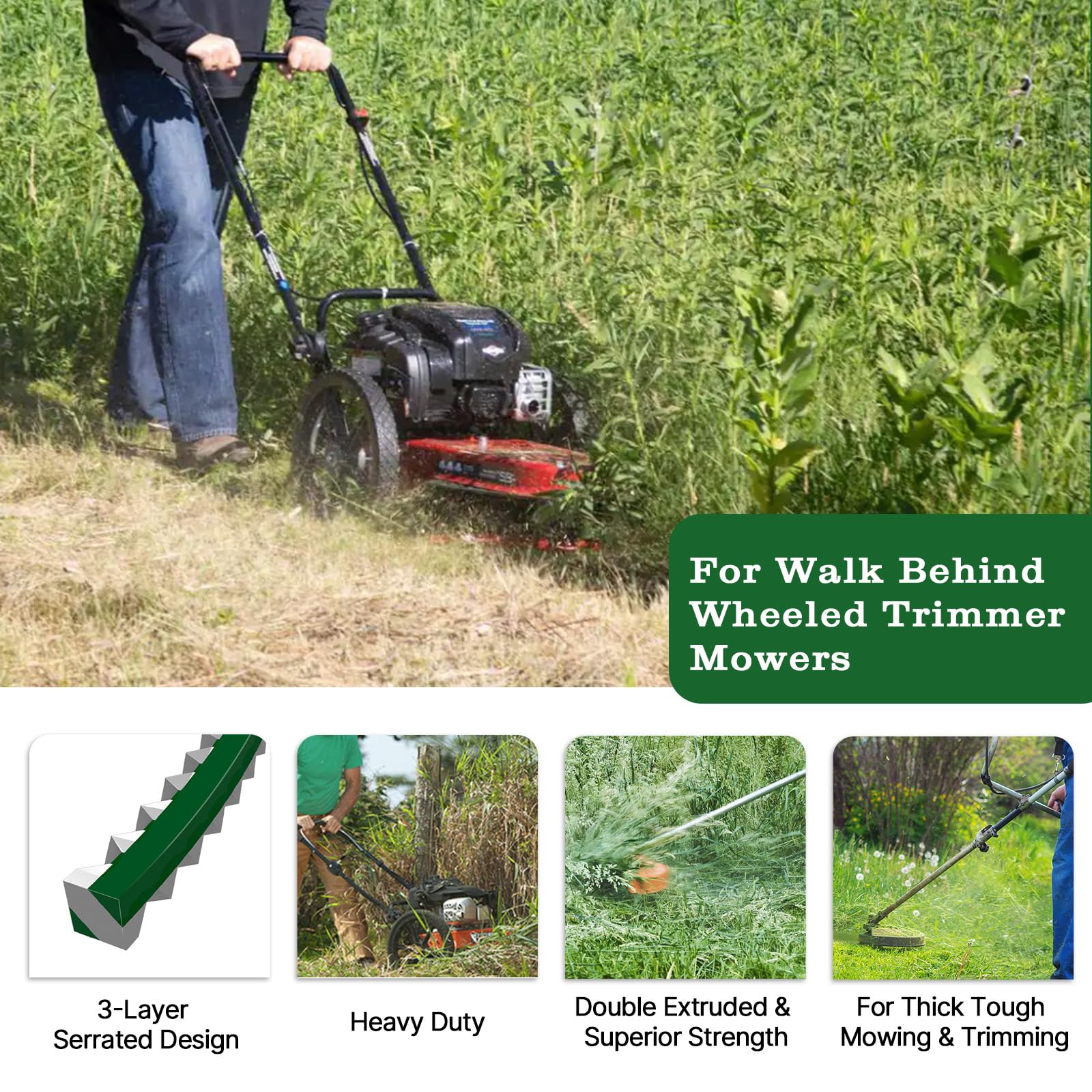 A Anleolife 1-Pound Heavy Duty Sawtooth 140-mil-by-108-ft Dual Core String Serrated Trimmer Line Donut for Walk Behind Wheeled Mowers with Built-in Line Cutter