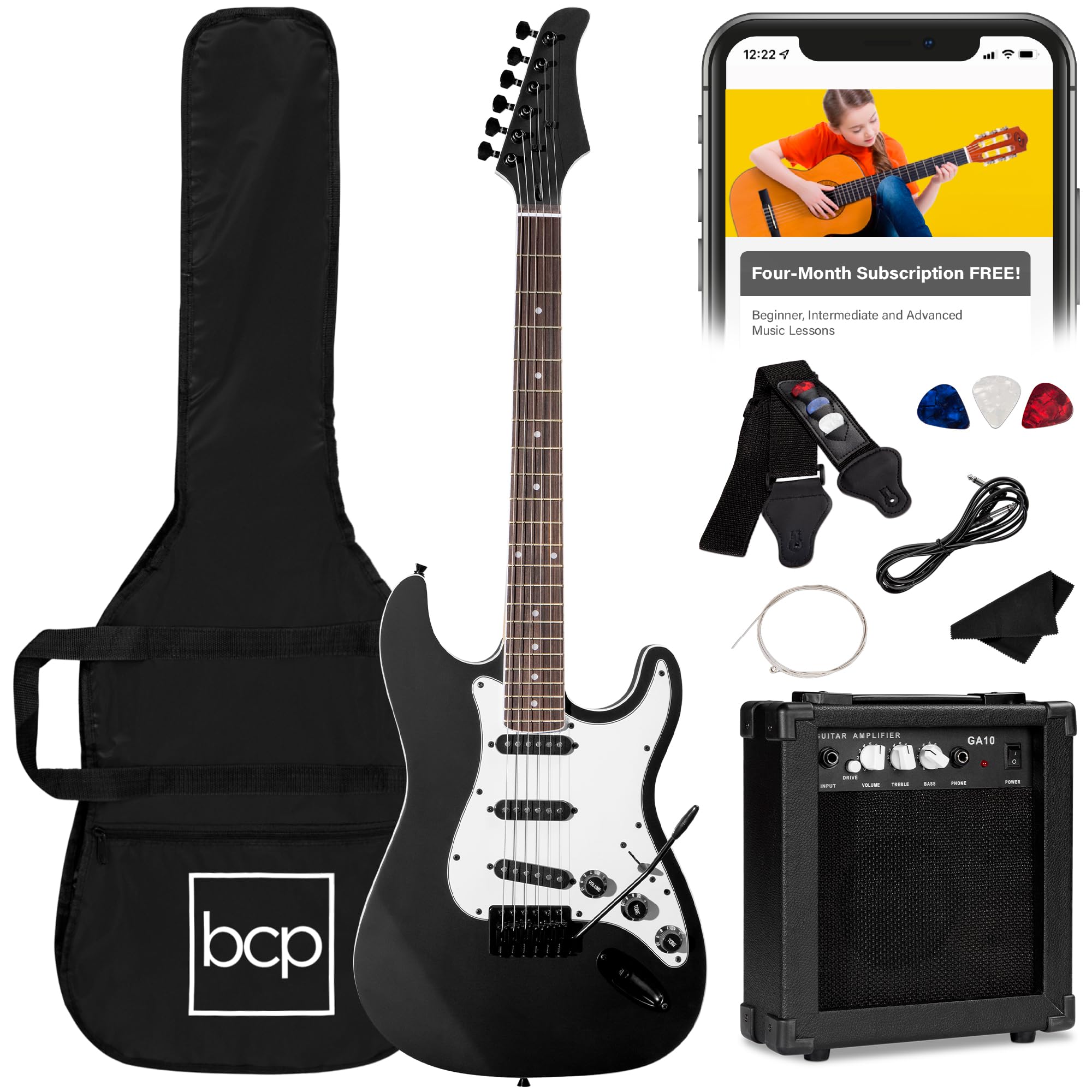 Best Choice Products 39in Full Size Beginner Electric Guitar Starter Kit w/Case, Strap, 10W Amp, Strings, Pick, Tremolo Bar - 3 Color Sunburst
