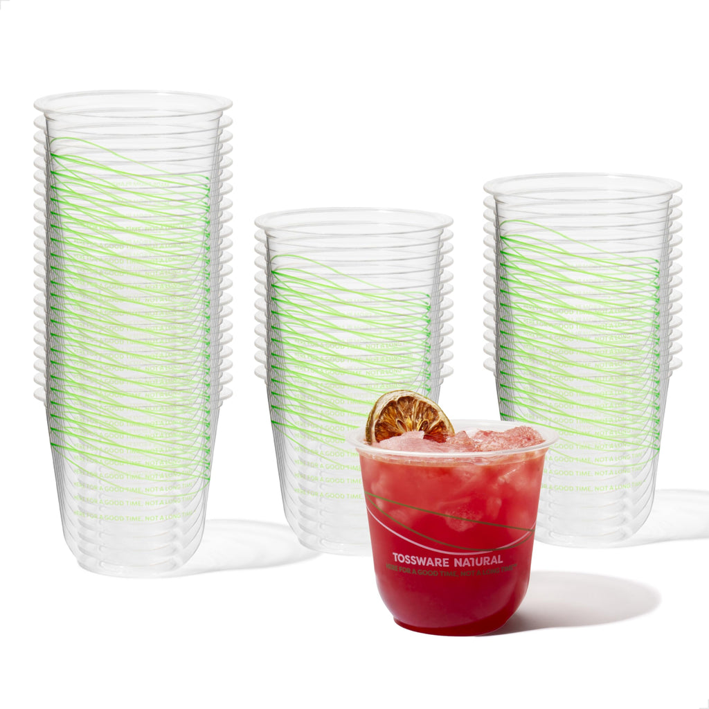 TOSSWARE NATURAL 12oz Arc - Plant Based 98mm Clear Cold Cups - Plastic Alternative for Parties, Bachelorettes, Weddings - Recyclable - Set of 100