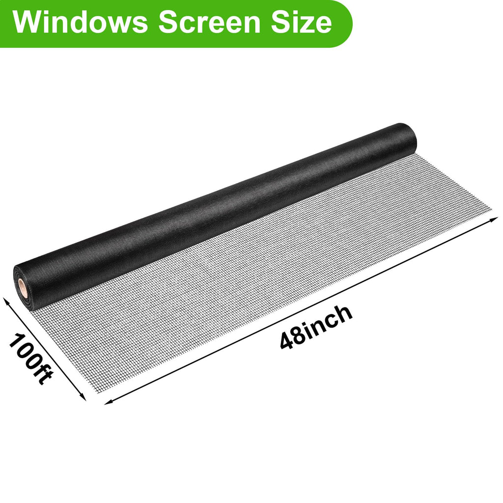Ouskr Replacement Window Screens Roll, 36 inch x 100 feet Durable Window Screen Mesh for Patio Porch Door Windows, DIY Adjustable Fiberglass Window Screen Repair Kit Sliding Net Pet, Black