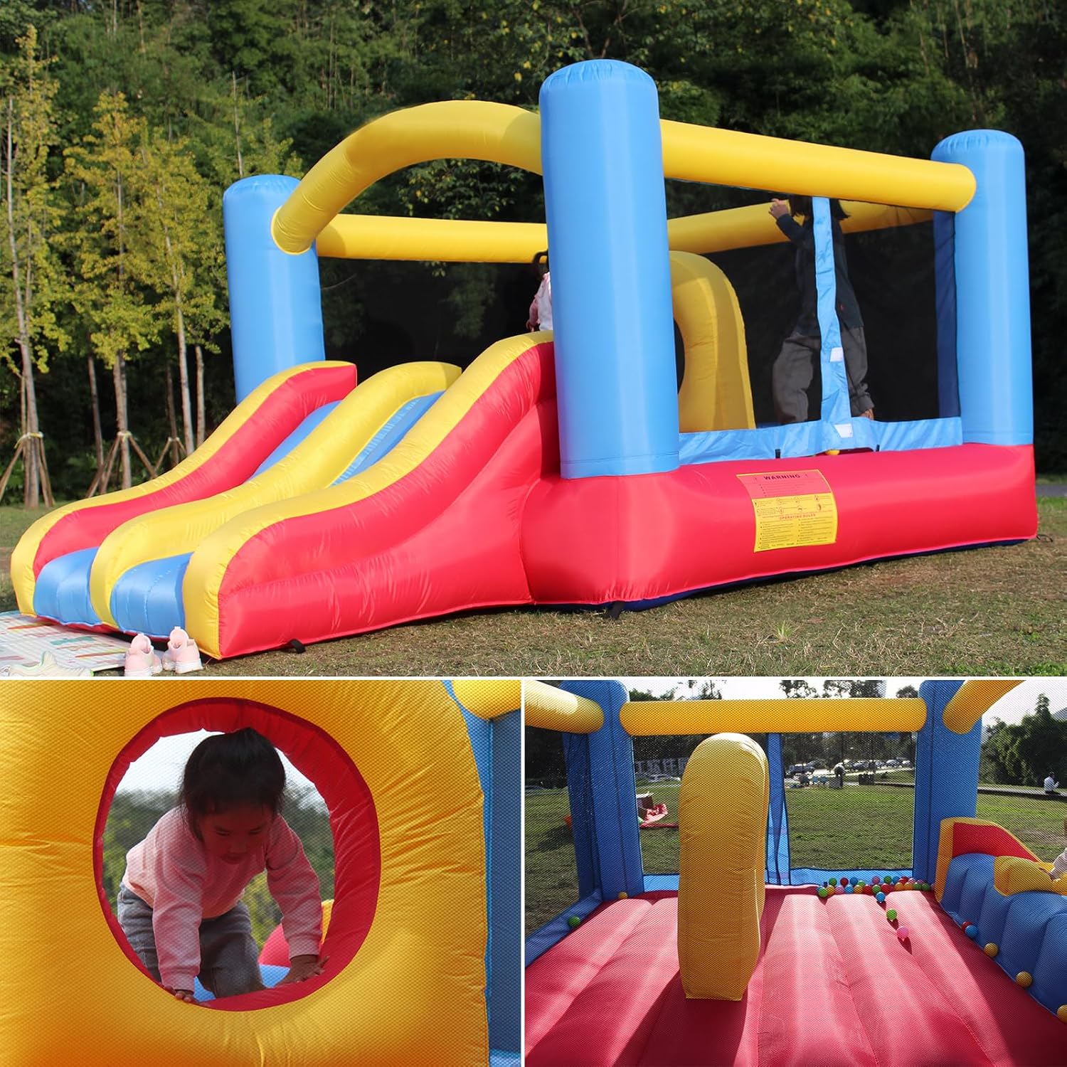 Whubefy Bounce House, Inflatable Bounce House for Kids 3-6 Big Kids 8-12, Indoor/Outdoor Double Slide Obstacle Bouncer with Blower, 12 x 9FT Jumping Castle with Center Hoop for Family Backyard