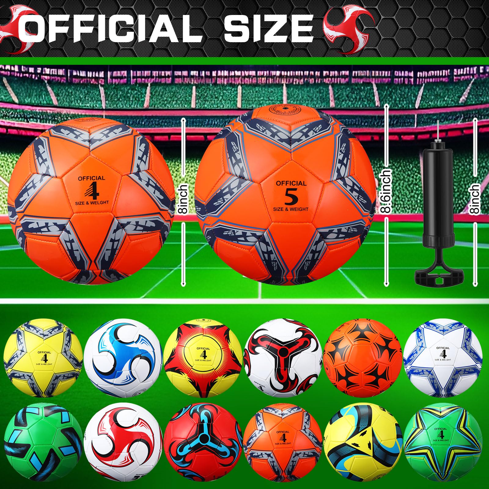 Lunmon 12 Pcs Bulk Soccer Balls with 2 Pump Official Size Deflated Ball Football for Indoor Outdoor Game Sports Training Adult Players Soccer Birthday Gift Global