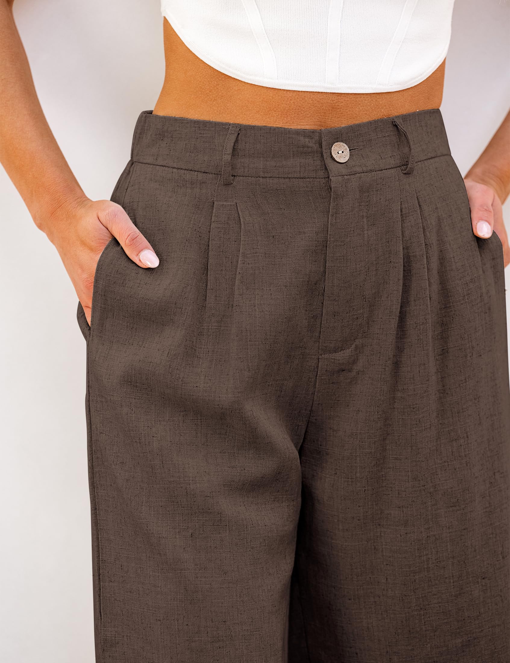 luvamia Bermuda Shorts for Women High Waisted Linen Dressy Casual Pleated Wide Leg Summer Shorts with Elastic Waist