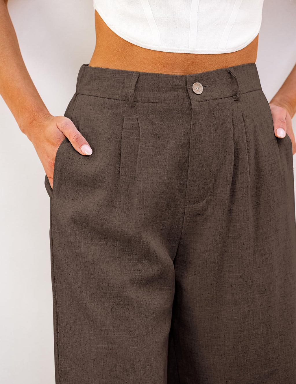 luvamia Bermuda Shorts for Women High Waisted Linen Dressy Casual Pleated Wide Leg Summer Shorts with Elastic Waist