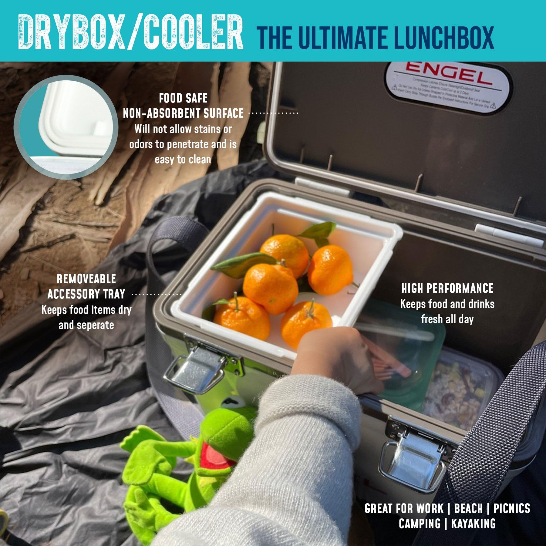 ENGEL 13qt Leak-Proof, Air Tight, Drybox Cooler and Small Hard Shell Lunchbox for Men and Women