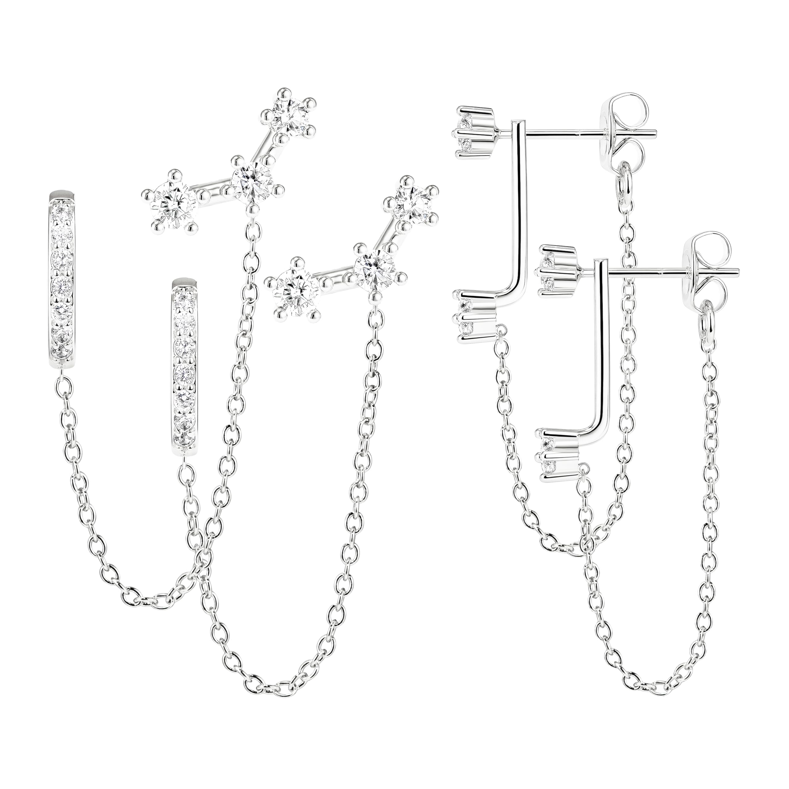3 Pairs Dainty Small Earrings Set for Women Trendy, Birthstone Stud Huggie Hoop Jacket Stack for Cartilage Helix, Gold Plated Hypoallergenic Cute Women Fashion Accessories Western Jewelry Gifts