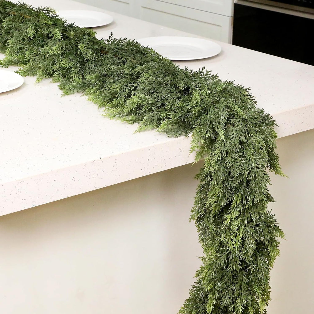 Waydress 1 Pcs 6 Feet Christmas Cedar Garland - Thick & Lush Realistic Artificial Green Faux Cedar Pine Needles Garland for Christmas Winter Home Mantel Fireplace Holiday Party Decor