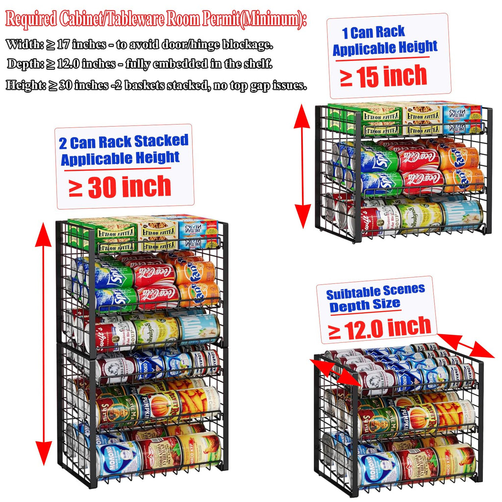 JKsmart 3-Tier Stackable Can Rack Organizer for Pantry, Adjustable Can Storage Holder for Various Ounces of Canned food Soda Drinks, Can Dispenser for Kitchen Cupboard Cabinet, 2 Pack