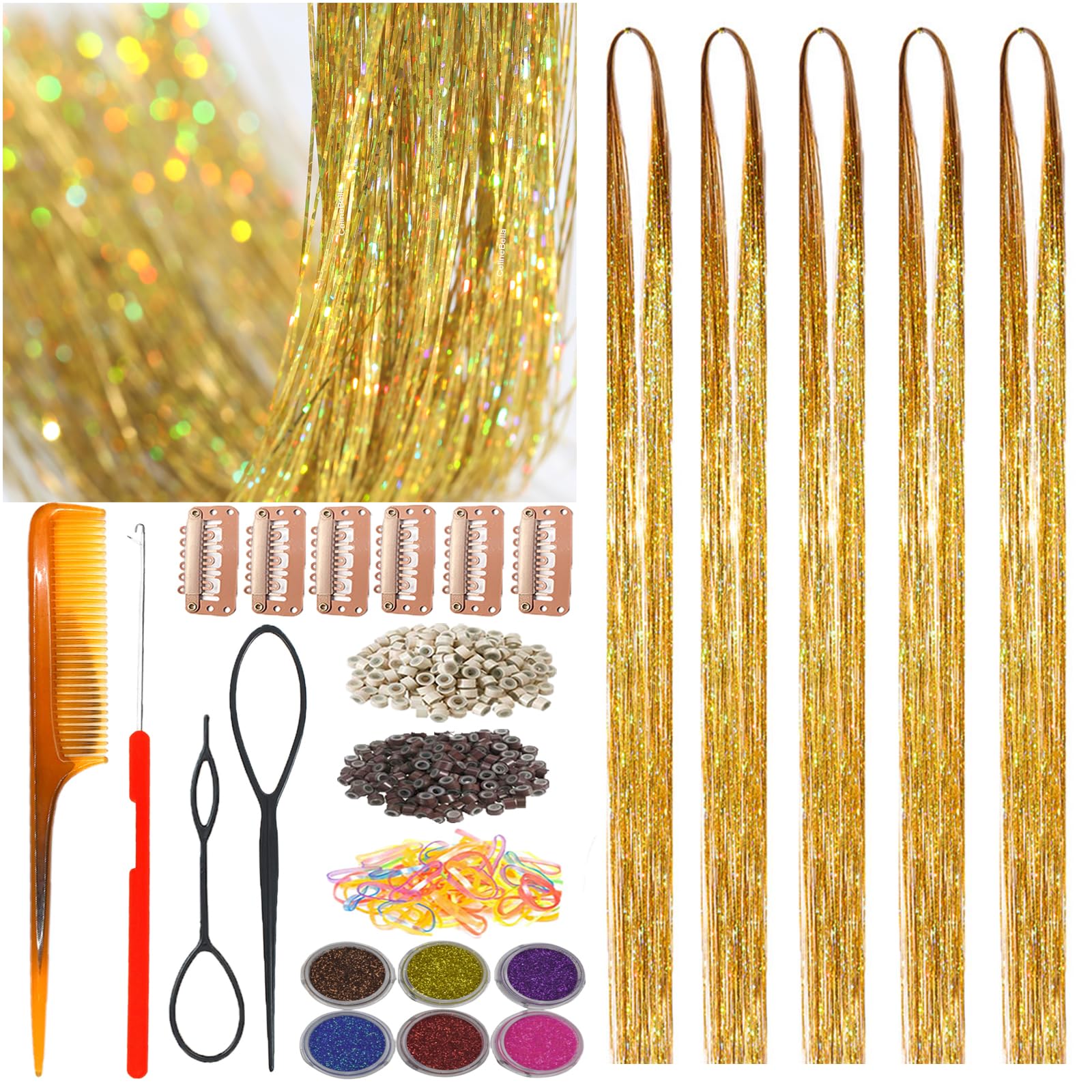Celinebella Bubblegum Pink Hair Tinsel, 48" 1250 Strands Bright Shimmer | Vibrant hot pink bubblegum tone, youthful energetic, heat resistant, great for prom concerts birthday parties events