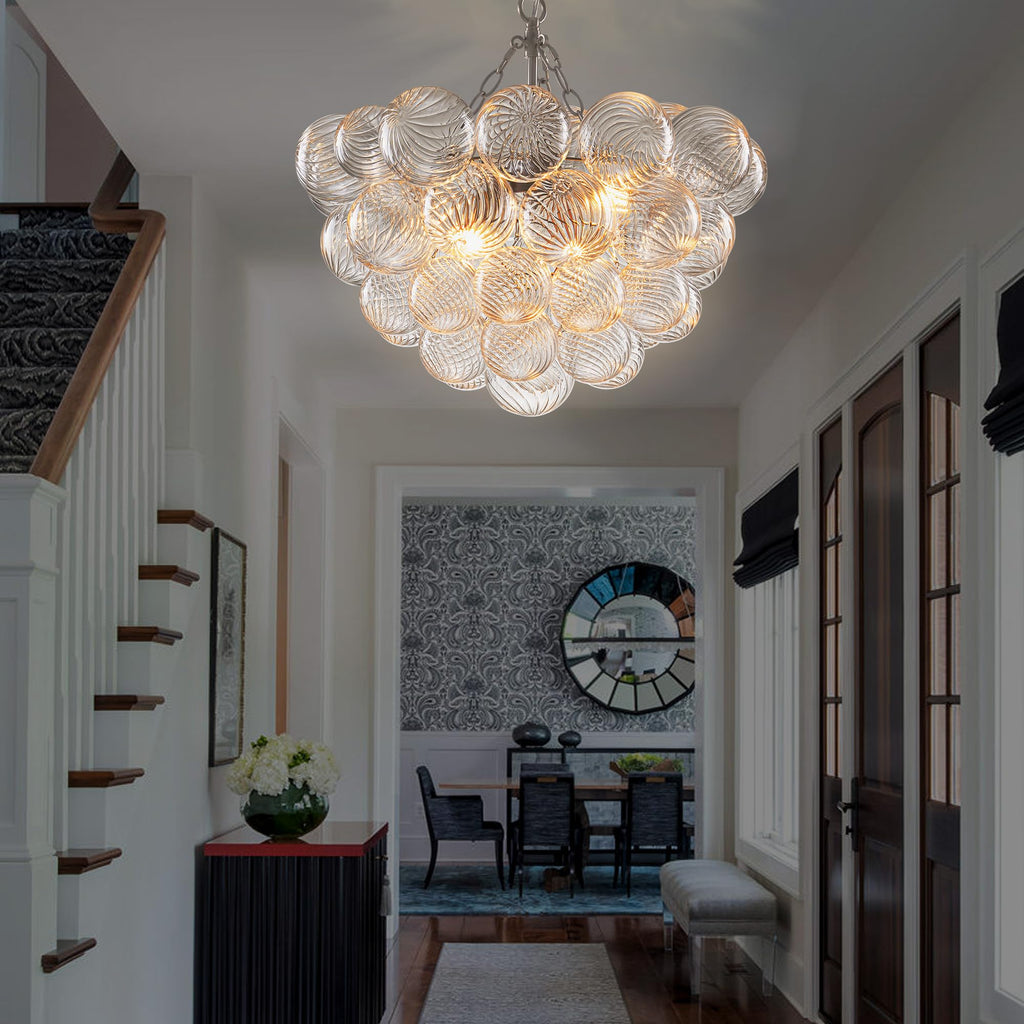 Longree Bubble Glass Ball Chandelier White 20" Dia Pendant Light | Swirled Glass Globe, for Dining Room Kitchen Bathroom Entry Bedroom