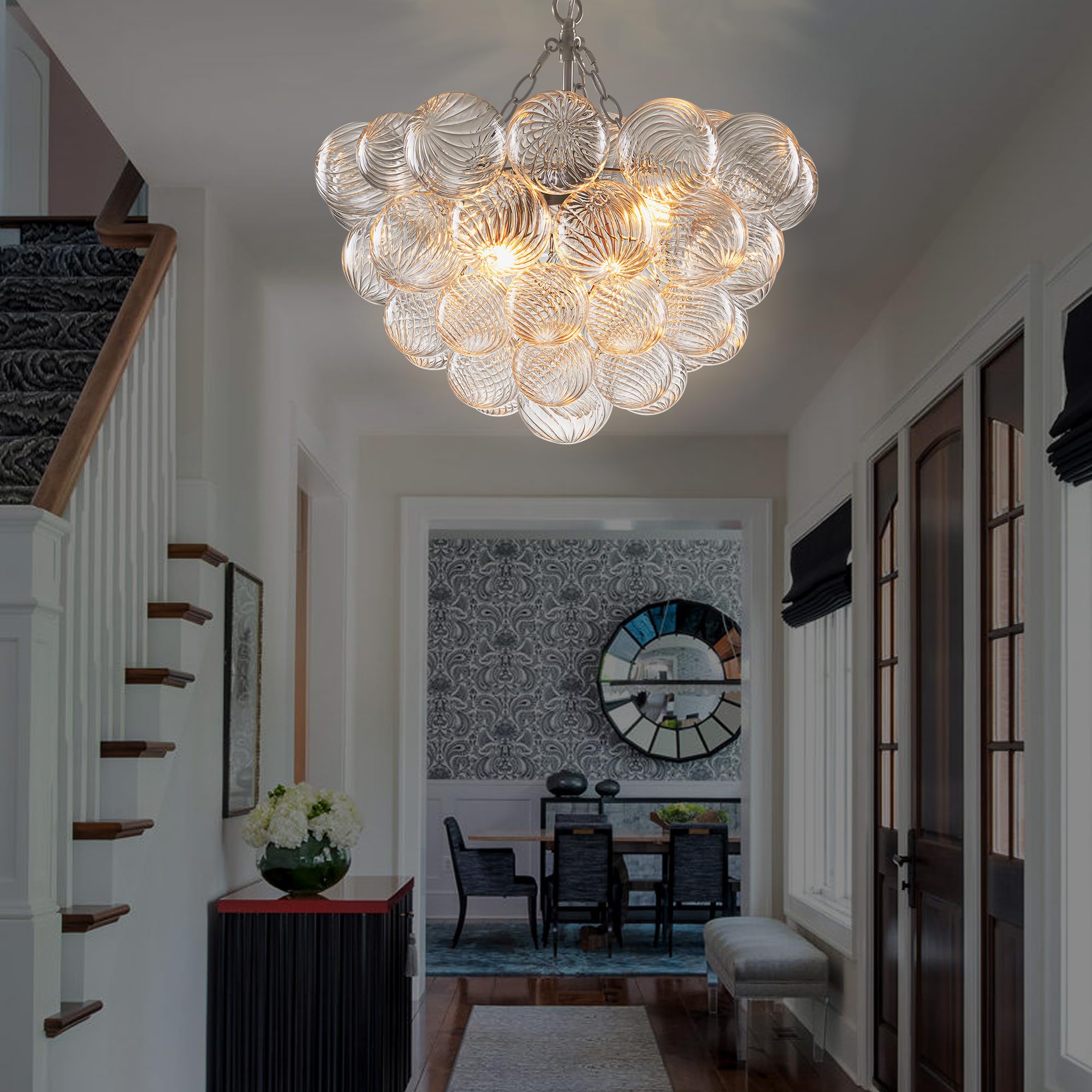 Longree Bubble Glass Ball Chandelier White 20" Dia Pendant Light | Swirled Glass Globe, for Dining Room Kitchen Bathroom Entry Bedroom