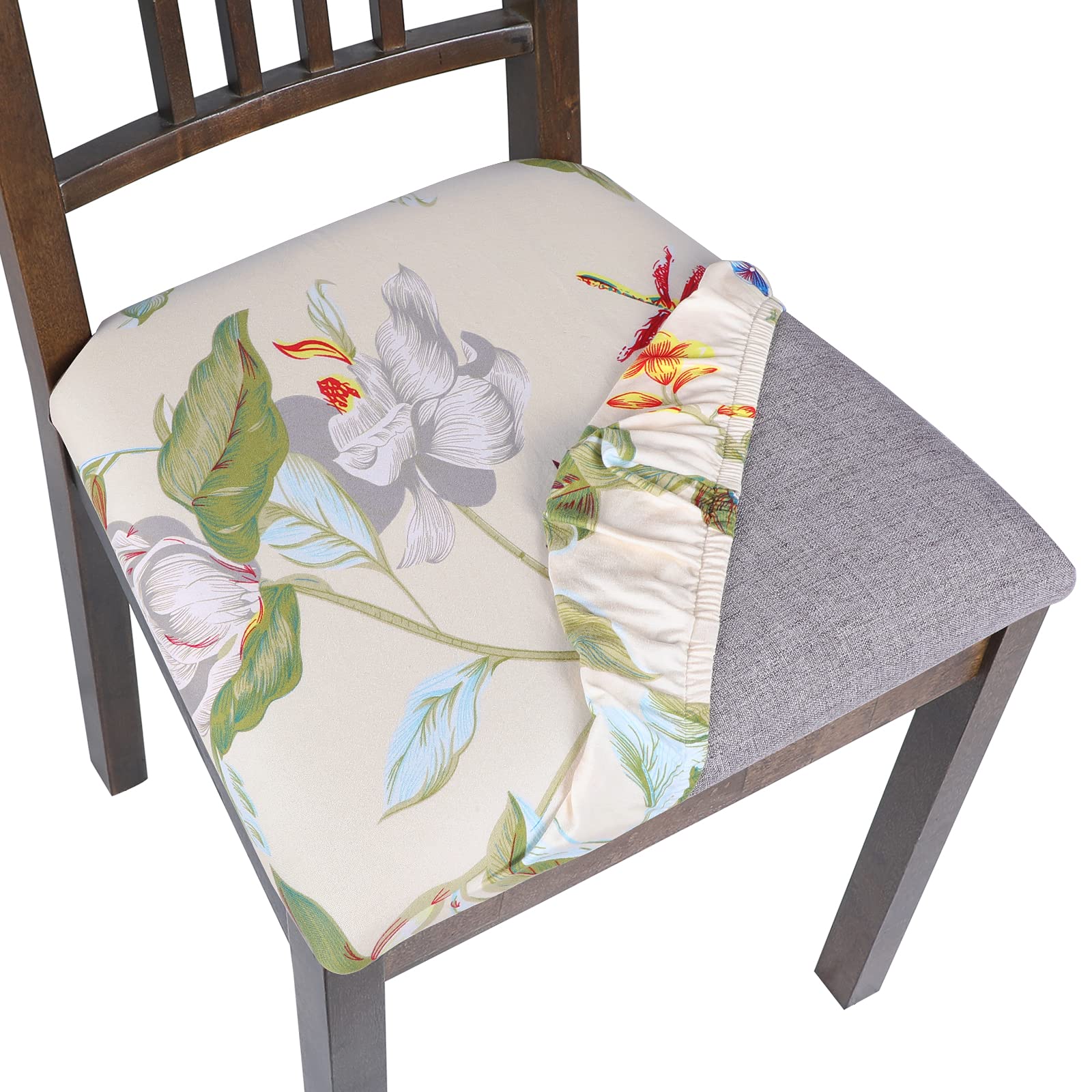 SearchI Seat Covers for Dining Room Chairs Stretch Printed Chair Seat Covers Set of 2, Removable Washable Upholstered Chair Seat Protector Cushion Slipcovers for Kitchen, Office(Ball Flower)