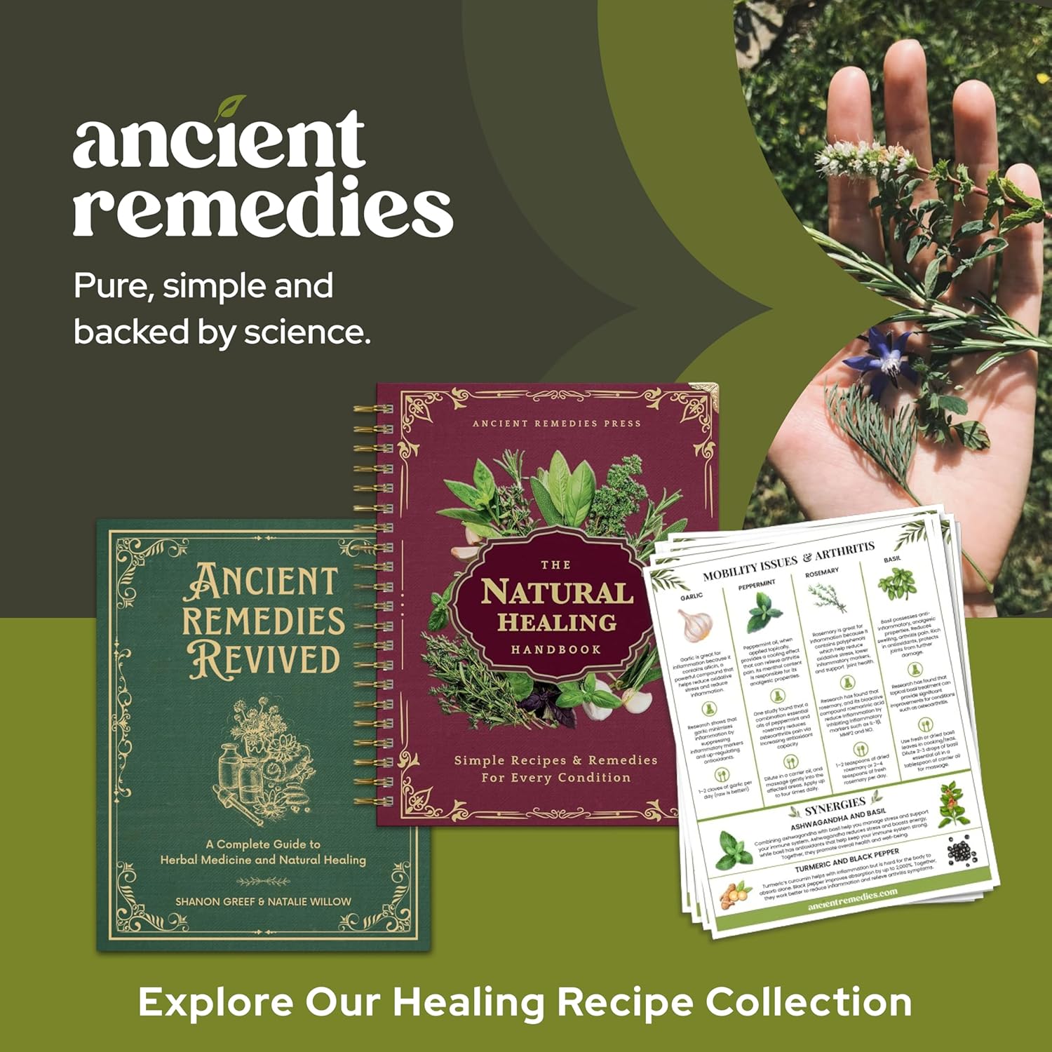 The Natural Healing Handbook, Spiral-Bound Guide for Herbal Remedies and Natural Recipes, by Ancient Remedies (The Natural Healing Handbook by Ancient Remedies)