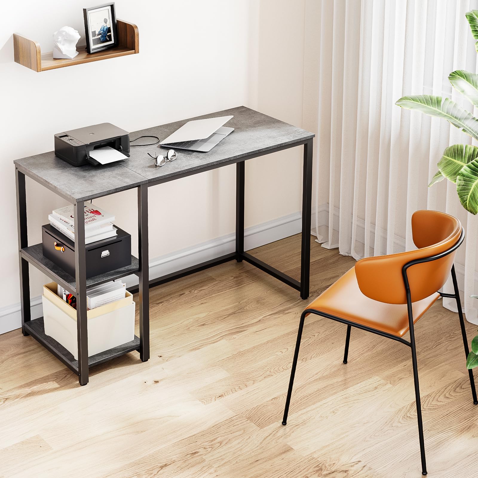 SINPAID 40 Inch Small Gaming Desk with Shelves for Small Spaces, Easy Assembly Study Desk, Sturdy Writing Desk for Bedroom & Home Office, Black