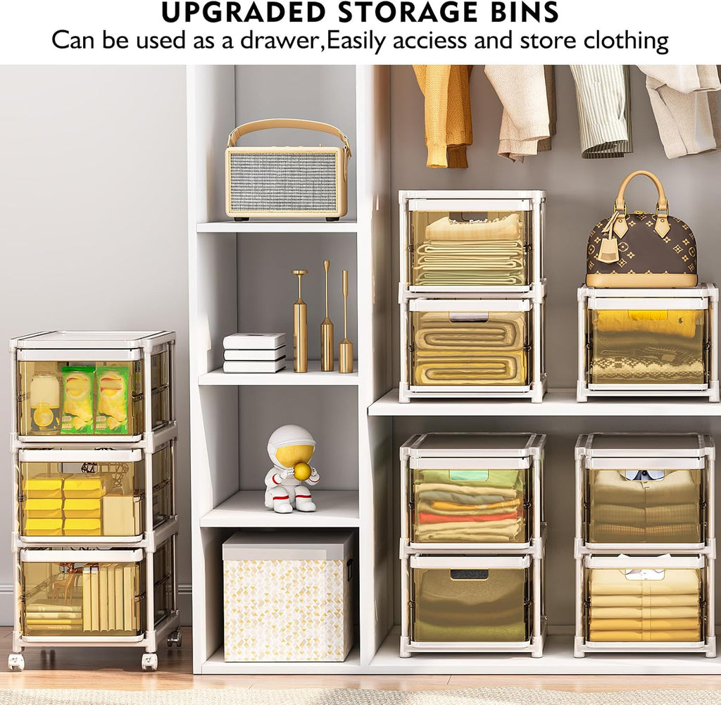 NestOrganix 3 Drawer Storage Organzier - Plastic Drawer Stroage, Stackable Storage Drawers, Storage Bins with Wheels, Foldable Drawer Organizer, 20 Quart/Bin, Total 60 Qurat