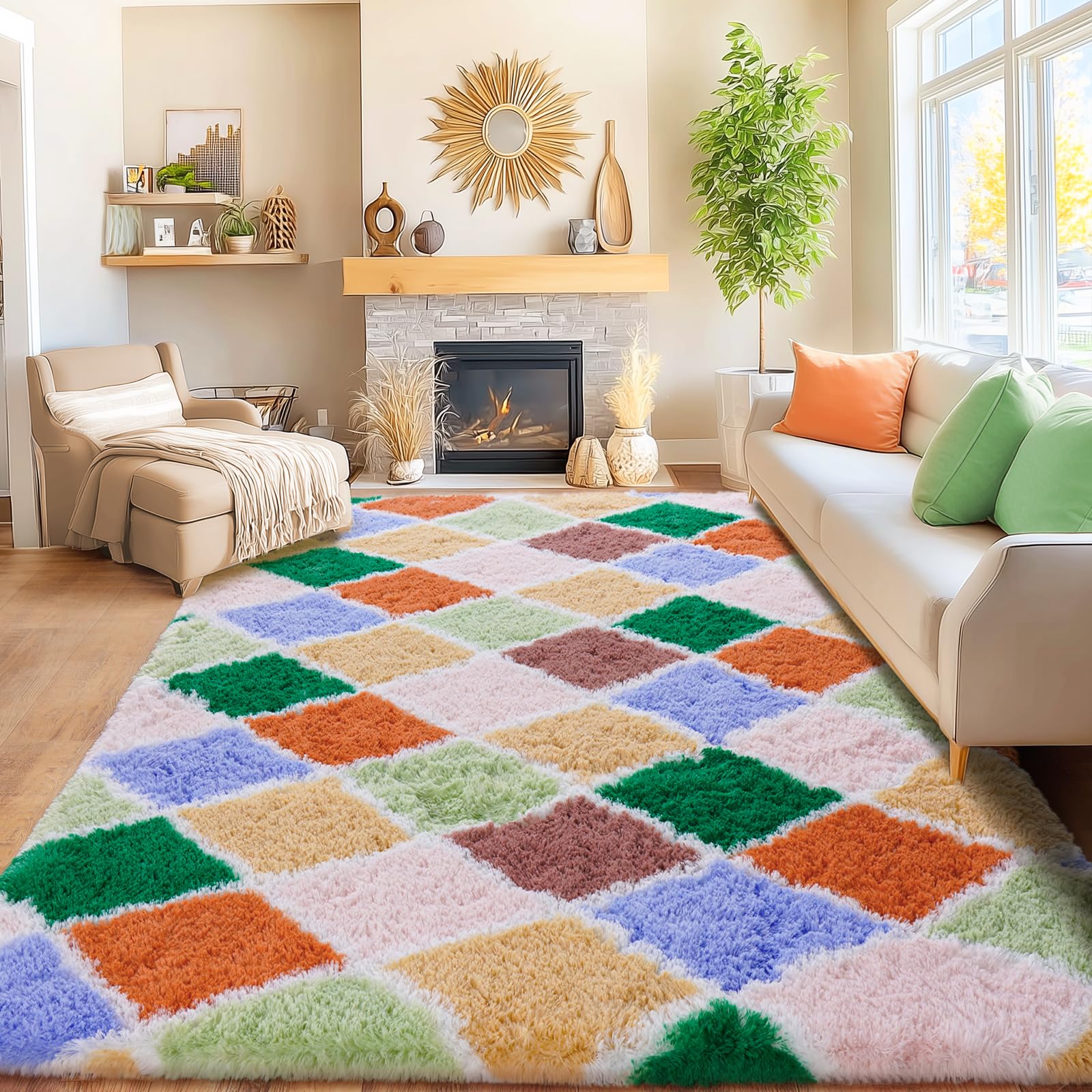 Awaytail Fluffy Rug Washable 2x3 Feet, Pure Black Desk Chair Rug Non-Slip, Super Soft Kids Rug for Boys Nursery Dorm Decor