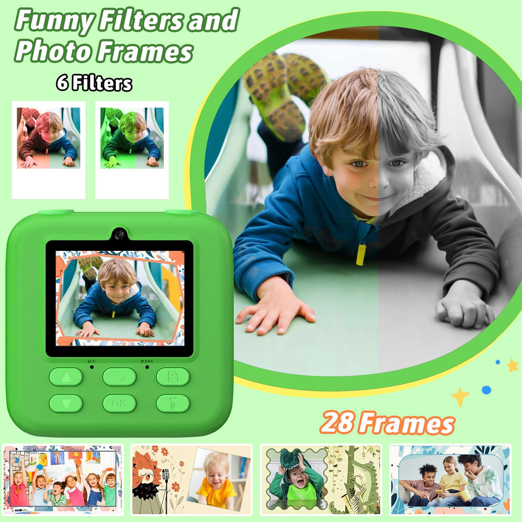 Kids Instant Digital Cameras for Boys and Girls, 1080P HD Dual-Lens Selfie Digital Camera with Print Paper & 32G Card, Christmas Birthday Gifts Toys for Toddler and Teenagers Age 3-16 Years Old