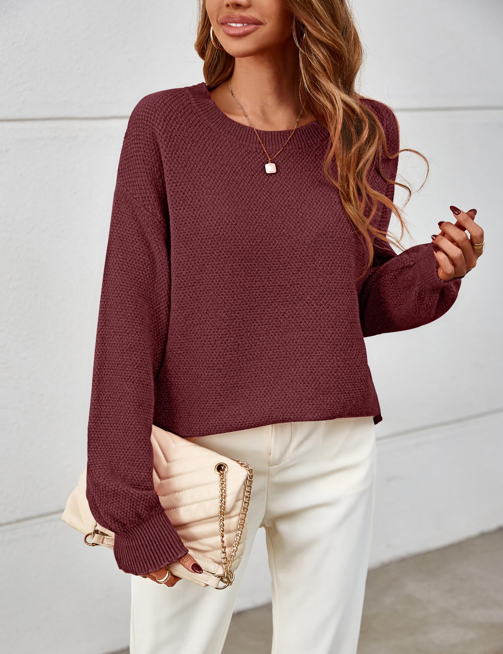 MEROKEETY Sweaters for Women Fall Winter 2026 Oversized Pullover Spring Crew Neck Long Sleeve Heathered Knit Tops