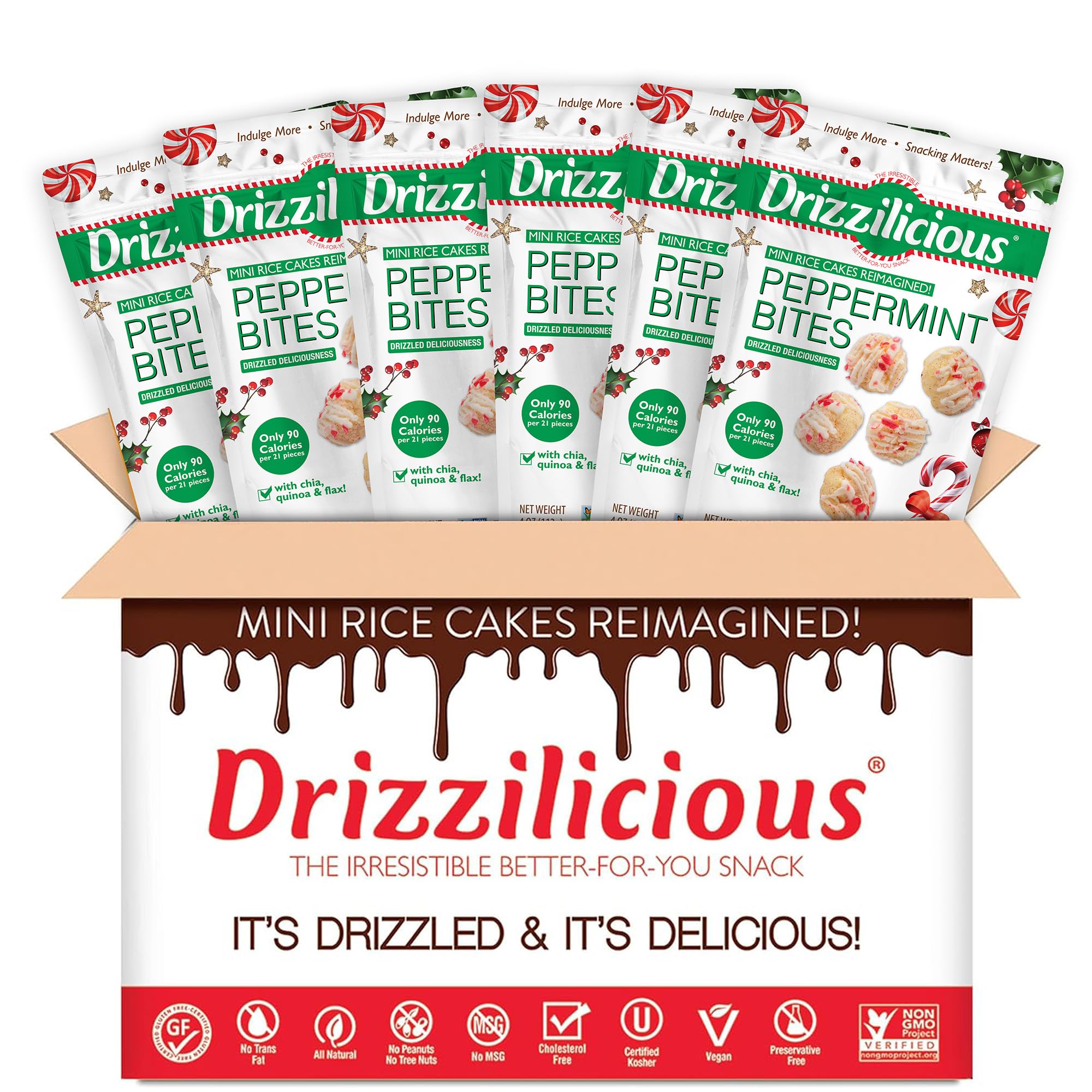 Drizzilicious Mini Flavored Rice Cakes - Rice Crisps, Healthy Snack for Adults and Kids, Vegan, Gluten Free Snack, 90 Calories Per 21 Pieces, S'mores & Cinnamon Swirl - 4 oz (Pack of 6)