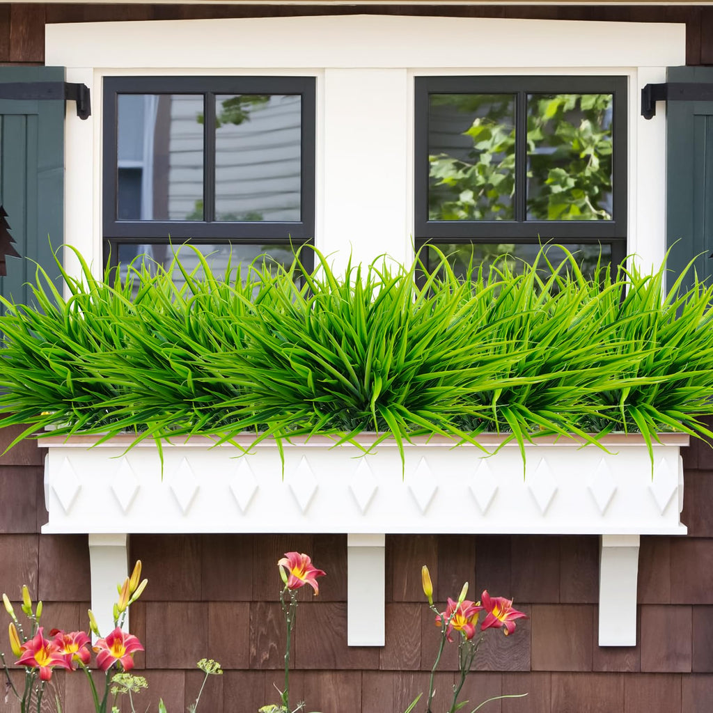 Uieke 28 Bundles Artificial Outdoor Plants UV Resistant Fake Grass Plants Faux Plastic Plants Greenery Shrubs for Home Garden Pathway Window Box Front Porch Cemetery Fall Decor, Autumn Red