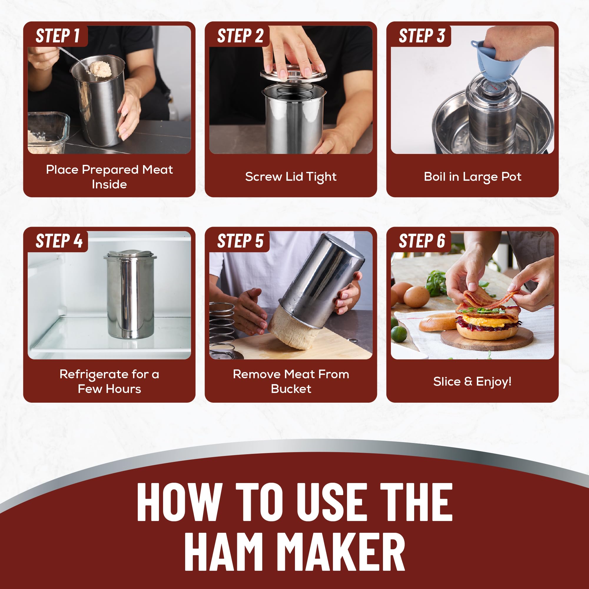 Meat Press Mold for Deli Meats, Stainless Steel Ham Press Mold with Thermometer & Silicone Kitchen Mittens for Making Homemade Healthy Deli Poultry Patty, Funny Kitchen Gift for Women and Men