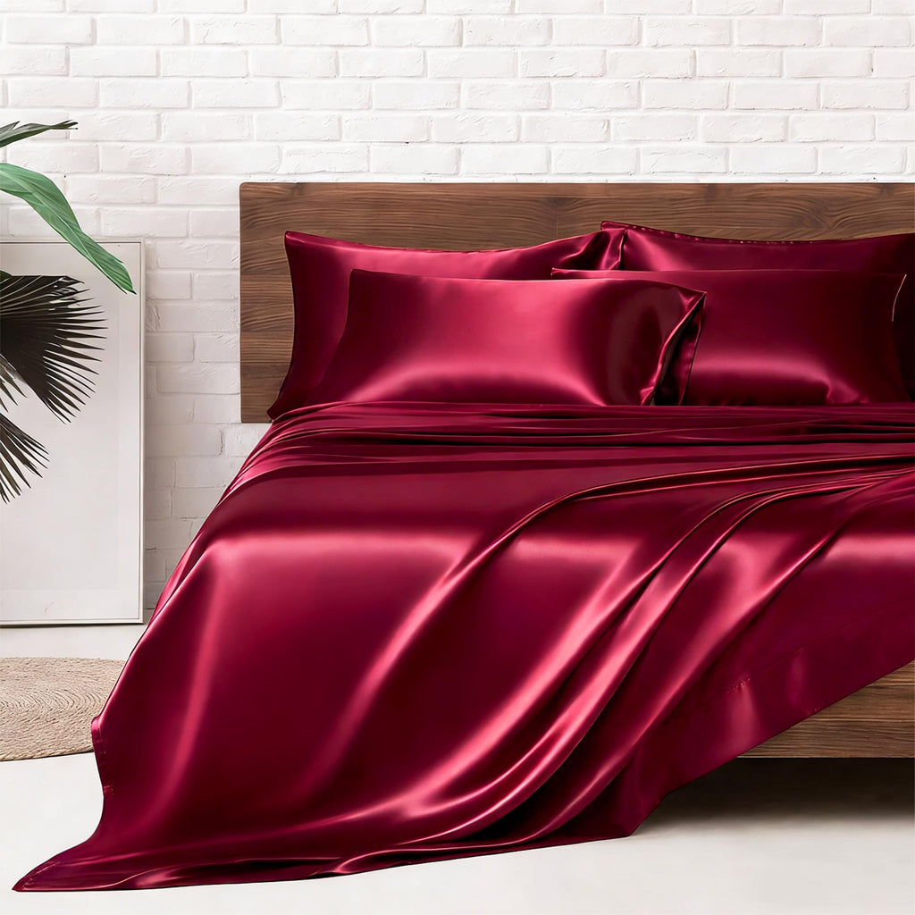 MR&HM Satin Sheets with Elastic Corner Straps, Twin Size 3-Piece Silky Bedding Set, Deep Pocket 15 Inches, Good for Hair & Skin (Twin, Black)