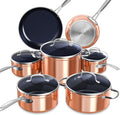 Nuwave Healthy Duralon Blue Ceramic Nonstick Cookware Set, Diamond Infused Scratch-Resistant, PFAS Free, Dishwasher & Oven Safe, Induction Ready & Evenly Heats, Tempered Glass Lids & Stay-Cool Handles