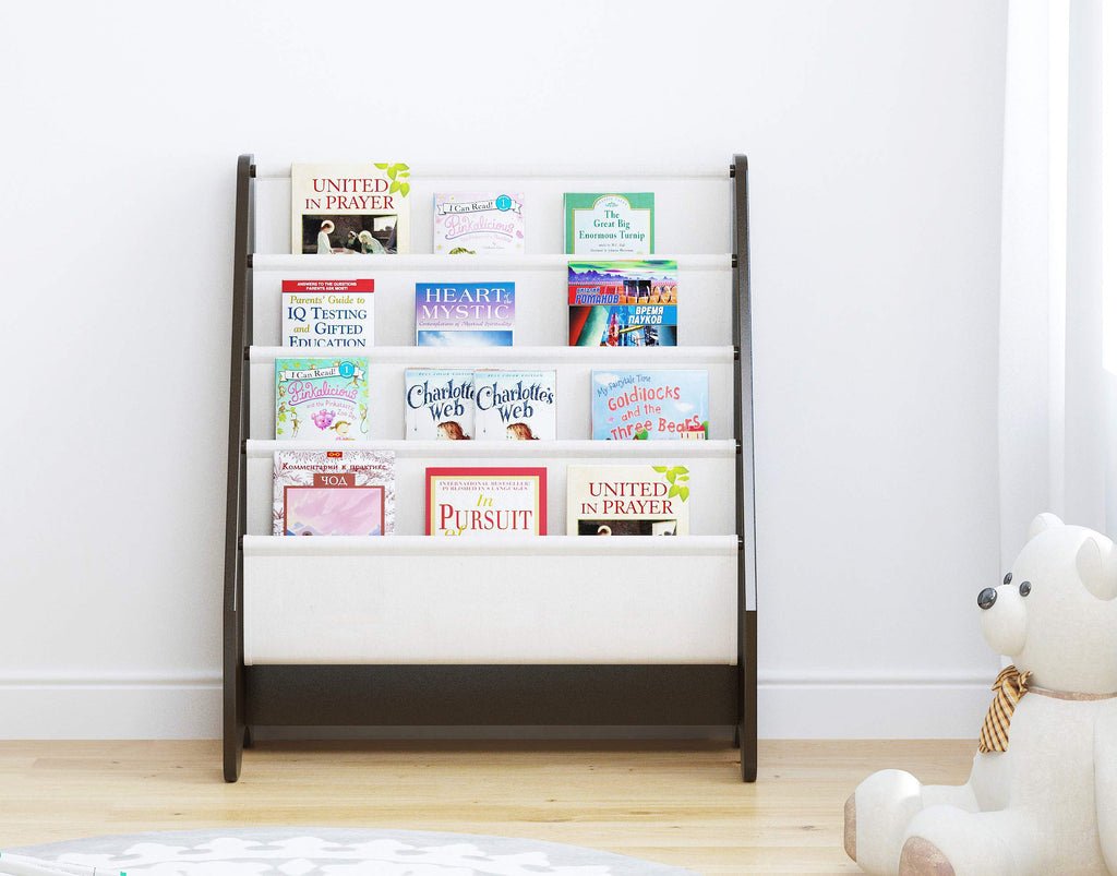 UTEX Kids Sling Bookshelf - Kids Magazine Rack with Organizer, Book Organizer (Espresso)
