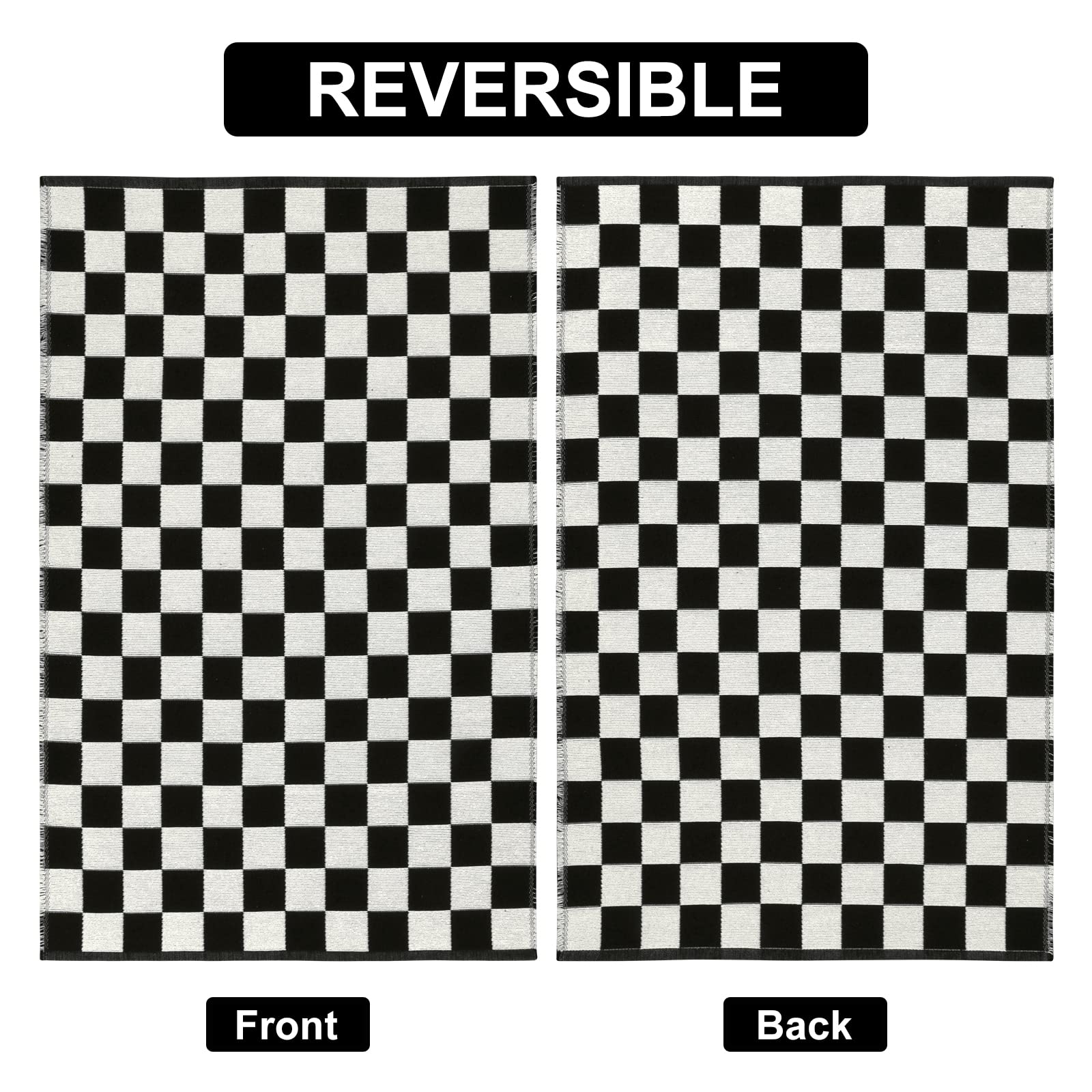 Seavish Checkered Rug, 2x3 Ft Black and White Moroccan Checkerboard Rug Washable Cotton Woven Washable Outdoor Rugs Reversible Floor Mat for Front Door Bedroom Entryway Kitchen Entryway
