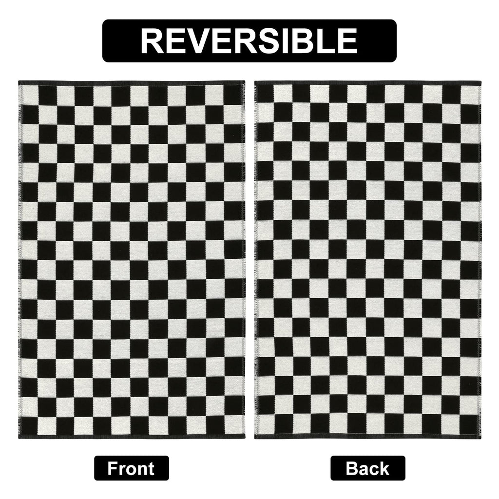 Seavish Checkered Rug, 2x3 Ft Black and White Moroccan Checkerboard Rug Washable Cotton Woven Washable Outdoor Rugs Reversible Floor Mat for Front Door Bedroom Entryway Kitchen Entryway