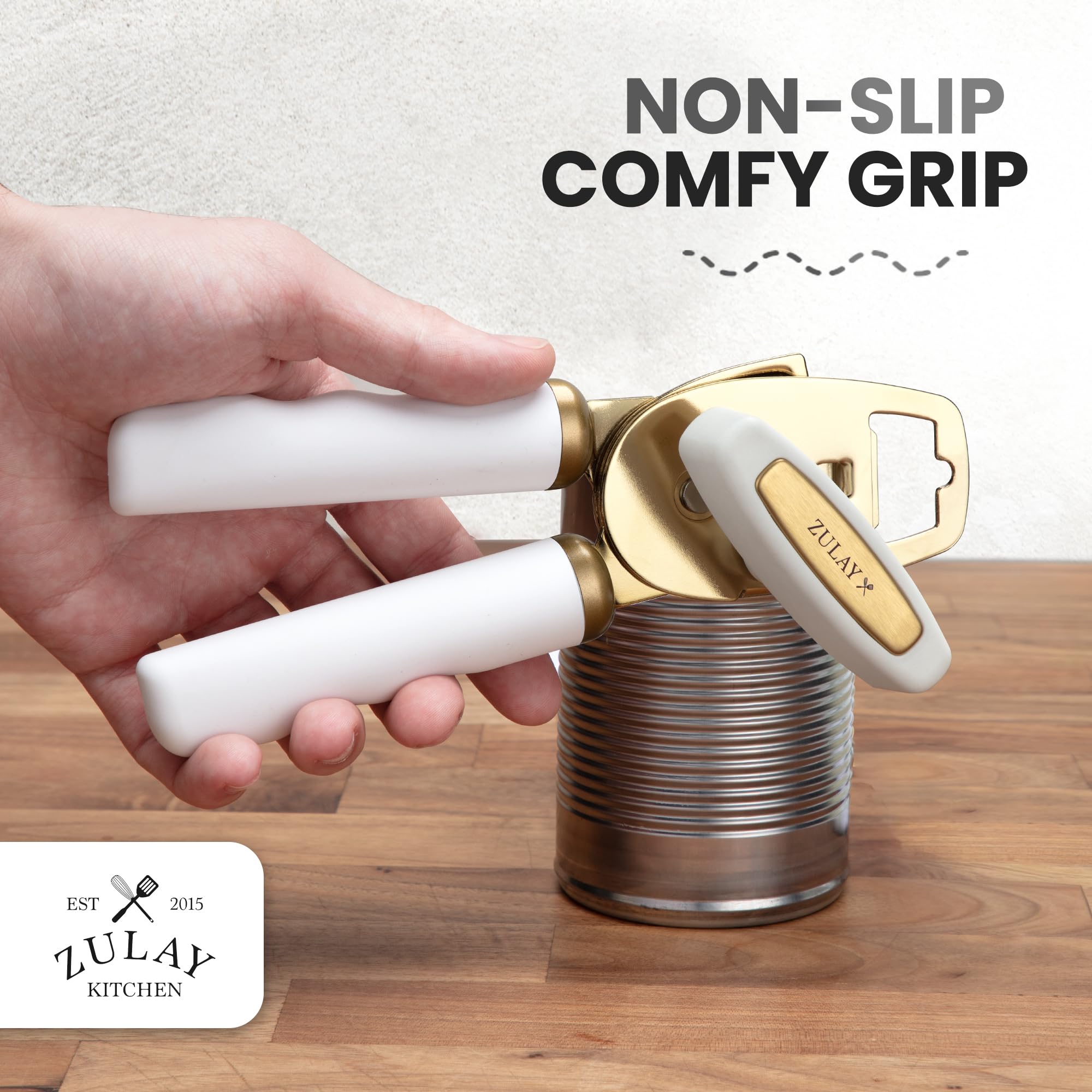 Zulay Kitchen Heavy Duty Stainless Steel Can Opener Manual with Bottle Opener - Rust Proof Manual Can Opener With Turn Knob & Comfy Soft Grip Handles - Airy Lilac