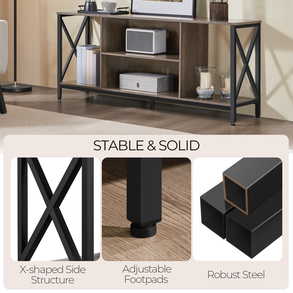 Yaheetech Industrial TV Stand for 55 Inch TV, Entertainment Center Media Console Table with Open Storage for Living Room, Wood Modern Furniture, Gray
