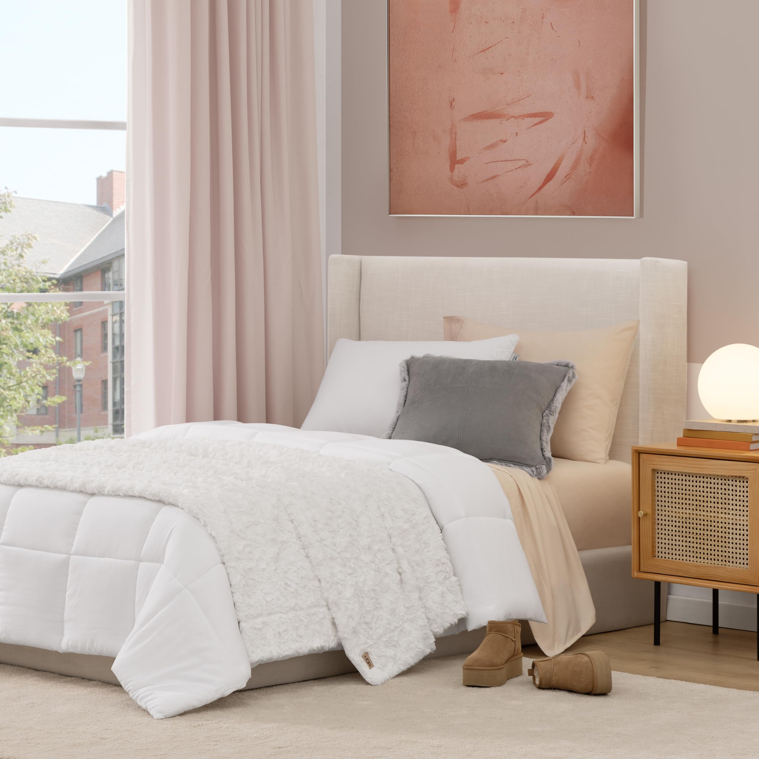 UGG Adalee Faux Fur Twin Size Blanket, Warm Cozy Blanket, Extra Large Throw for Sofa, Washable Bedding for Twin XL Size Bed, Cute Room Decor, 66" x 90", Oyster Brown