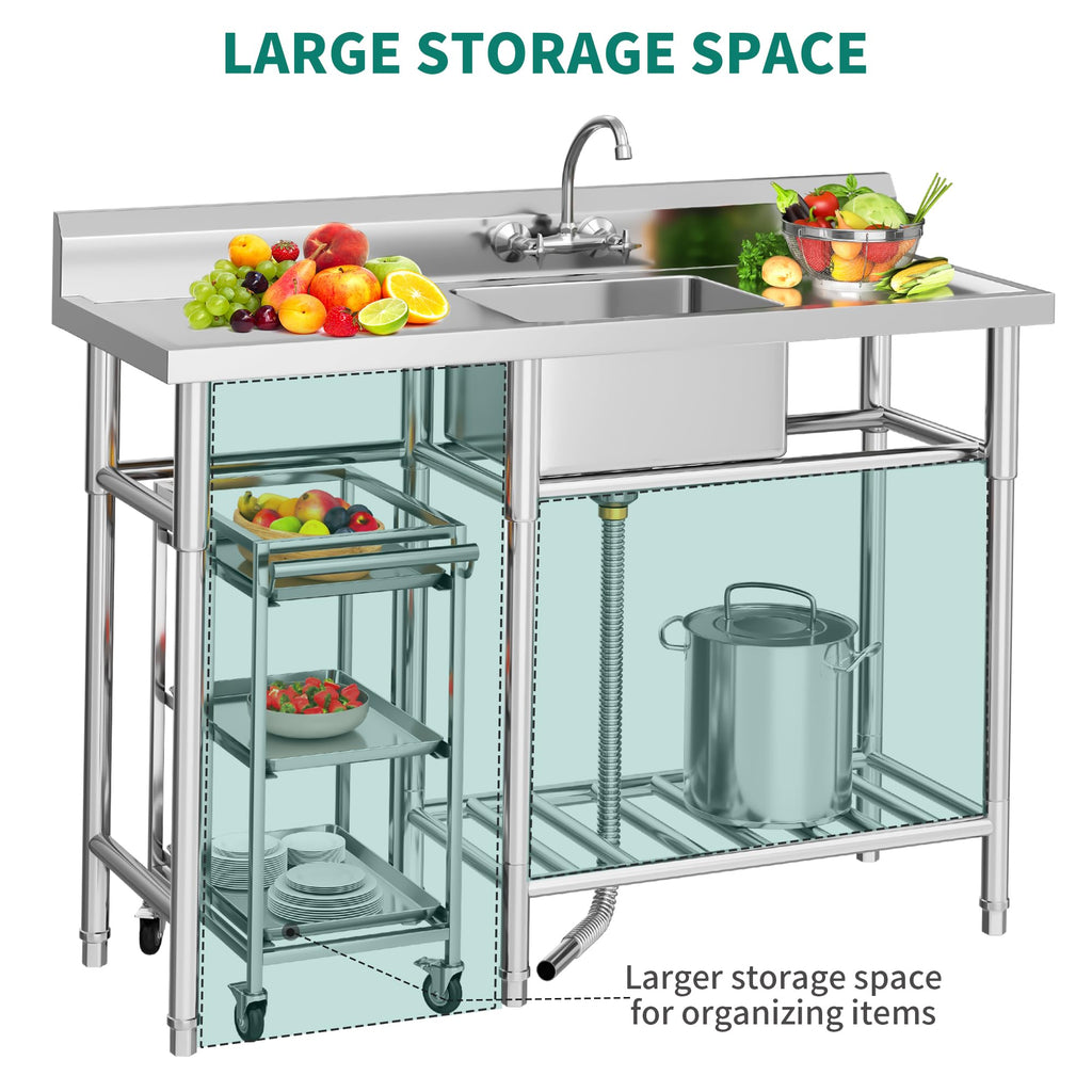 YITAHOME Freestanding Commercial 3 Bay Kitchen Under bar Sink NSF Stainless Steel 3 Compartment Bowl Outdoor Sink with Storage Shelve, Backsplash for Restaurant, Food Truck & Home (39"x 18"x 37")