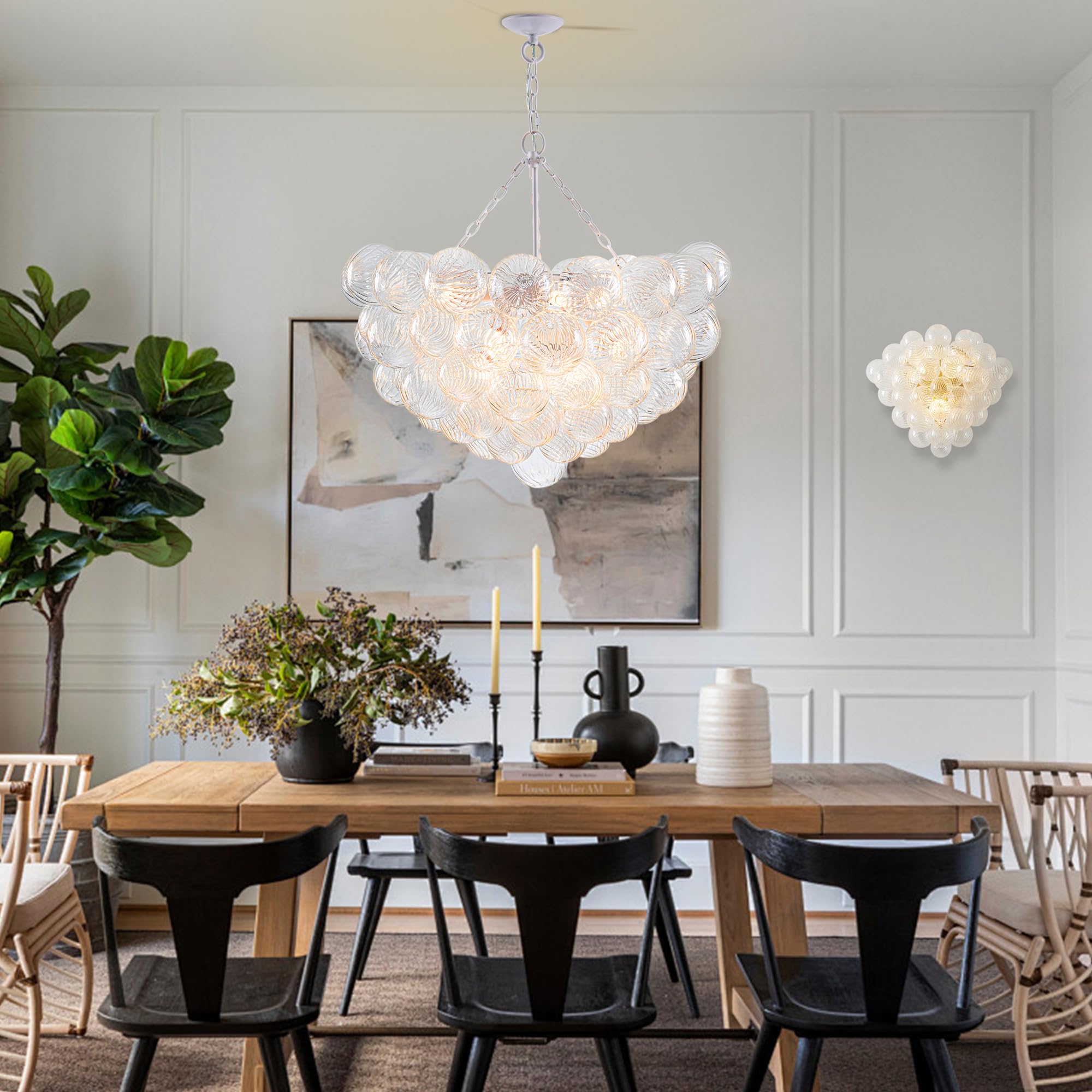 Longree Bubble Glass Ball Chandelier White 20" Dia Pendant Light | Swirled Glass Globe, for Dining Room Kitchen Bathroom Entry Bedroom